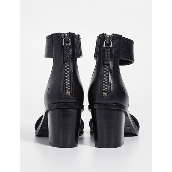 Frye Brielle Genuine Black Leather Casual/Formal ZipUp Heeled Ankle Sandal Heels - Picture 6 of 16